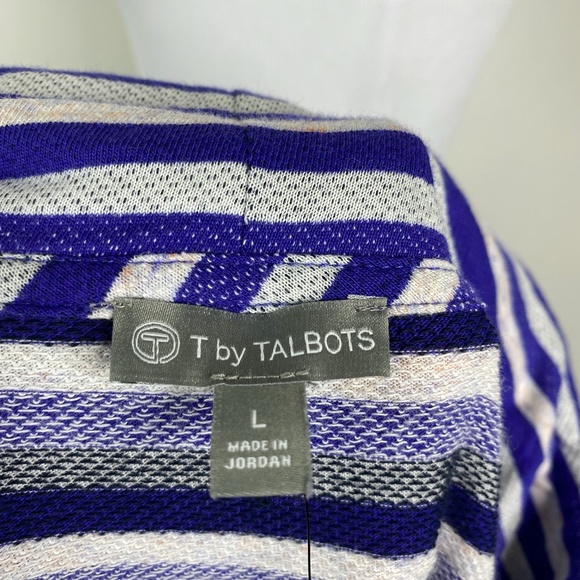 NWT T by Talbots Purple Stripe Pullover Top Funnel Neck Sz. L Cotton - Picture 13 of 14